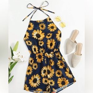 Sunflower halter top romper